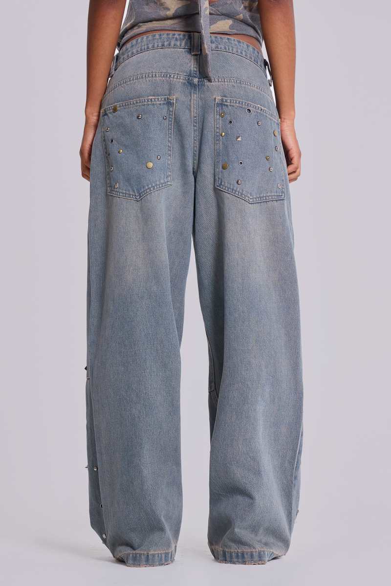 Jaded London Bolted Studded Colossus Jeans Grey