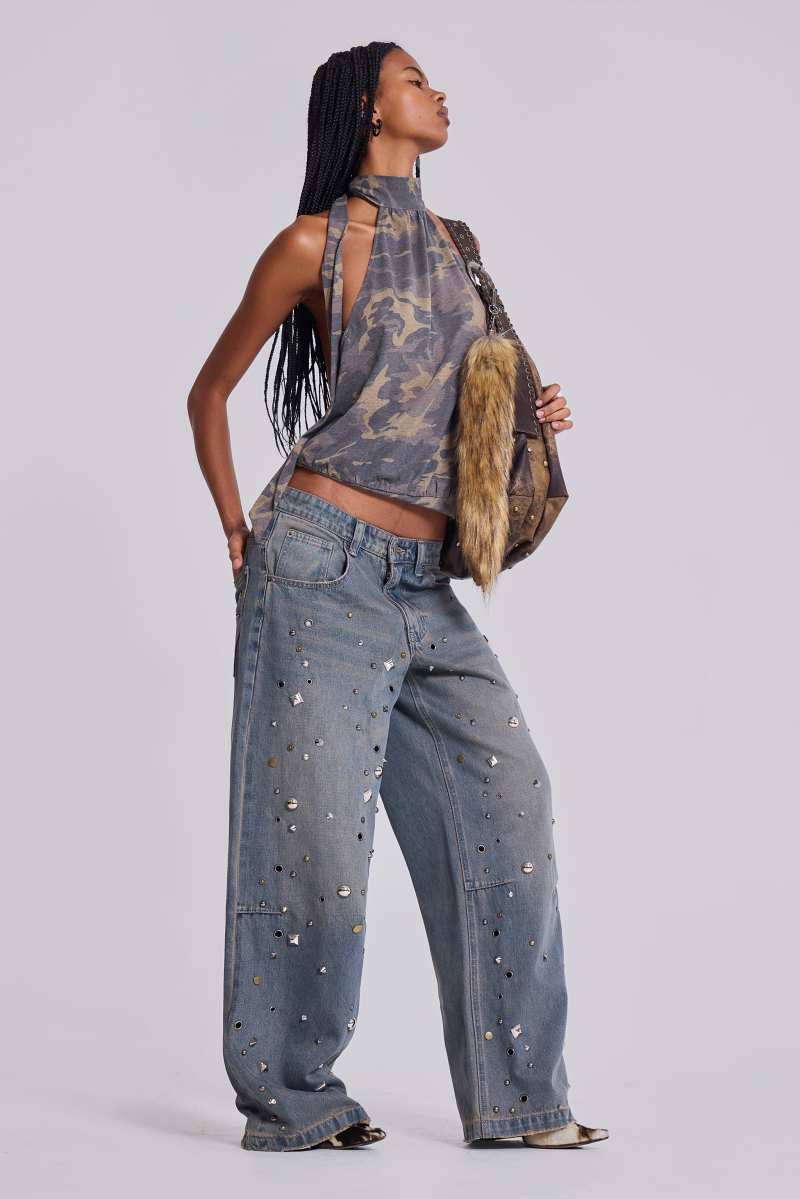 Jaded London Bolted Studded Colossus Jeans Grey