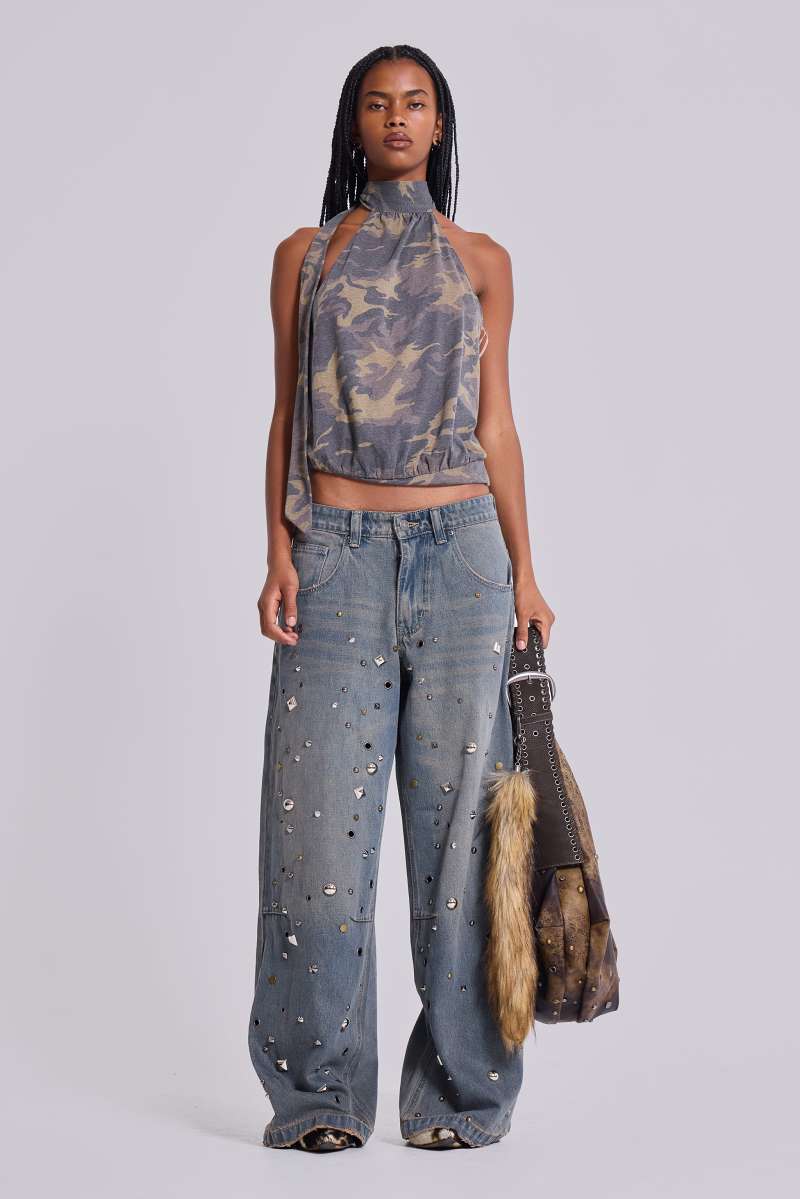 Jaded London Bolted Studded Colossus Jeans Grey