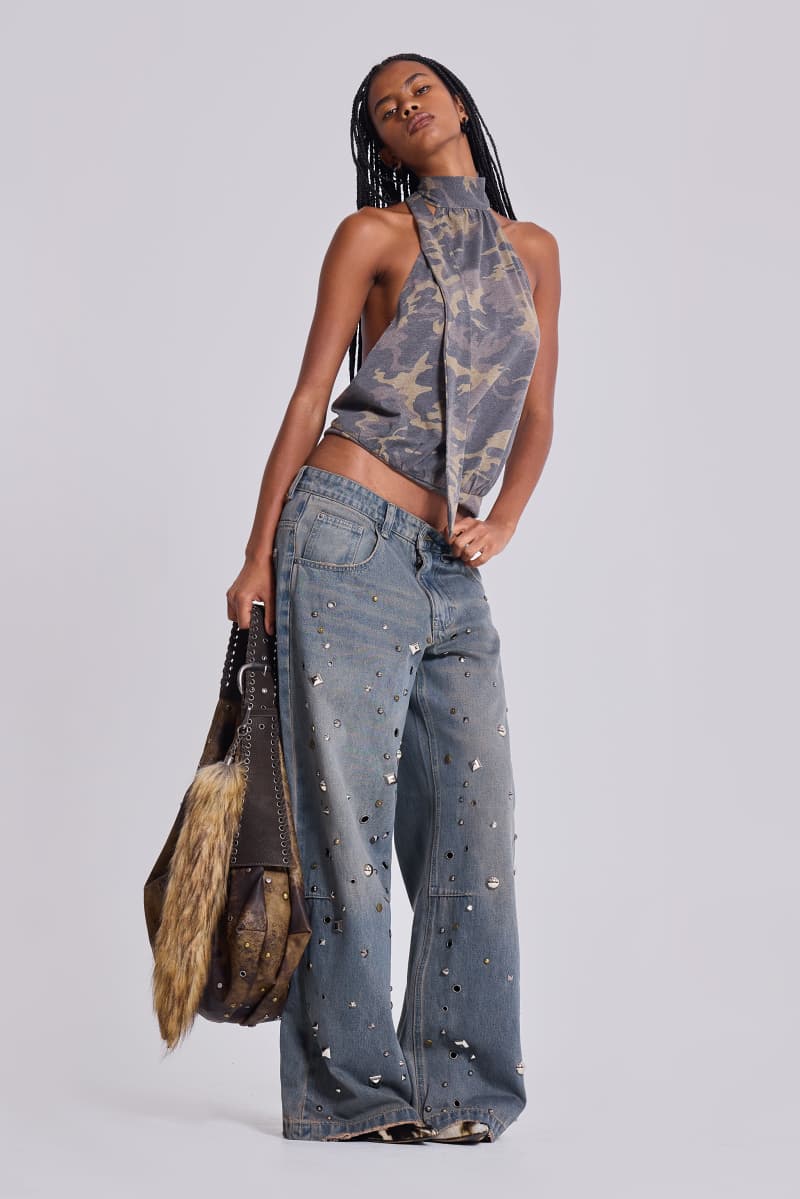 jaded london Bolted Studded Colossus Jeans Grey