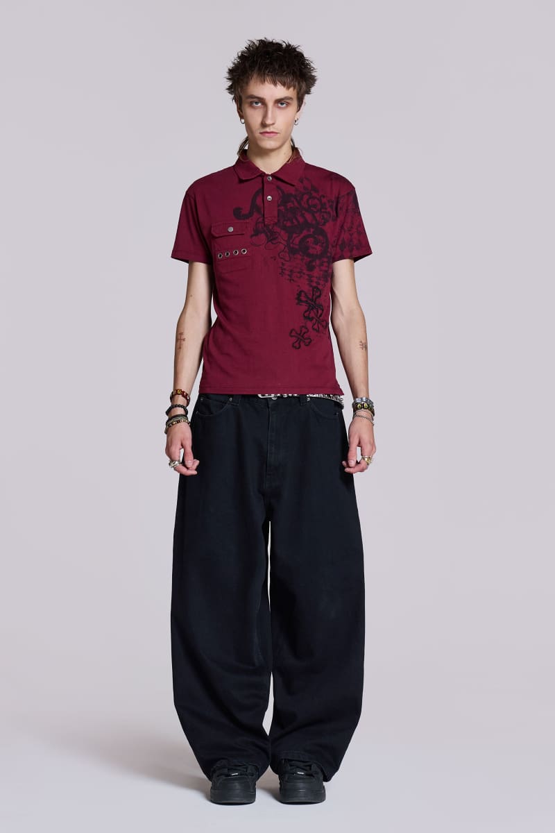 Jaded London Bones Polo Shirt Red