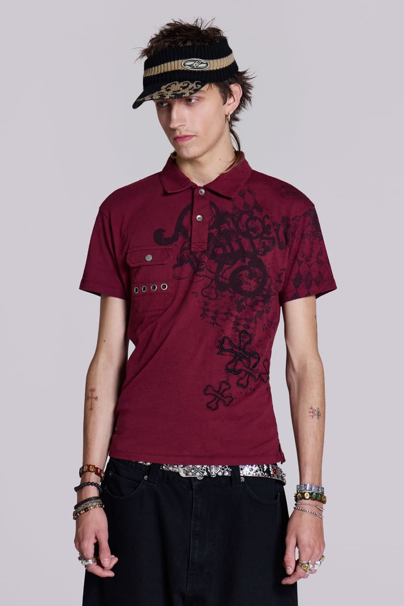 Jaded London Bones Polo Shirt Red