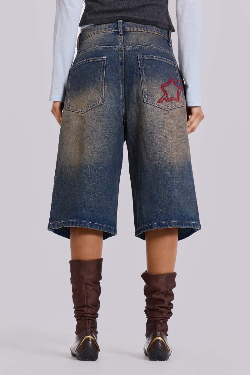 Jaded London Bronx Jumbo Fit Denim Jorts Blue