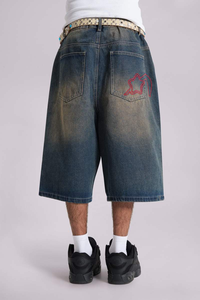 Jaded London Bronx Jumbo Fit Denim Jorts Blue