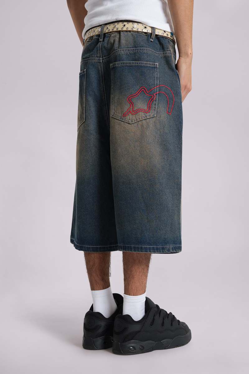 jaded london Bronx Jumbo Fit Denim Jorts Blue
