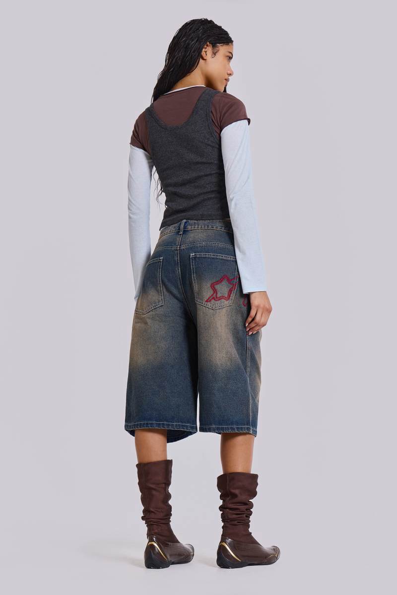 jaded london Bronx Jumbo Fit Denim Jorts Blue