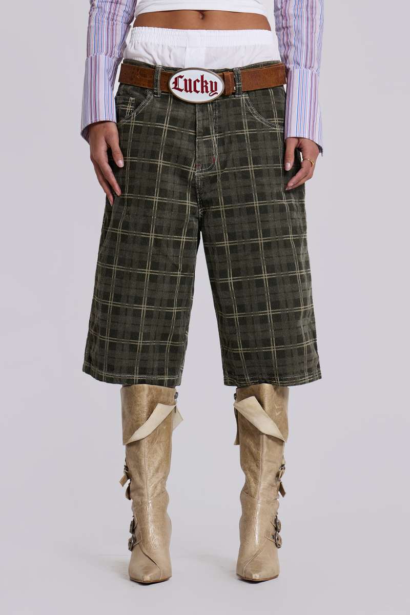 Jaded London Brooklyn Cord Jumbo Jorts Green