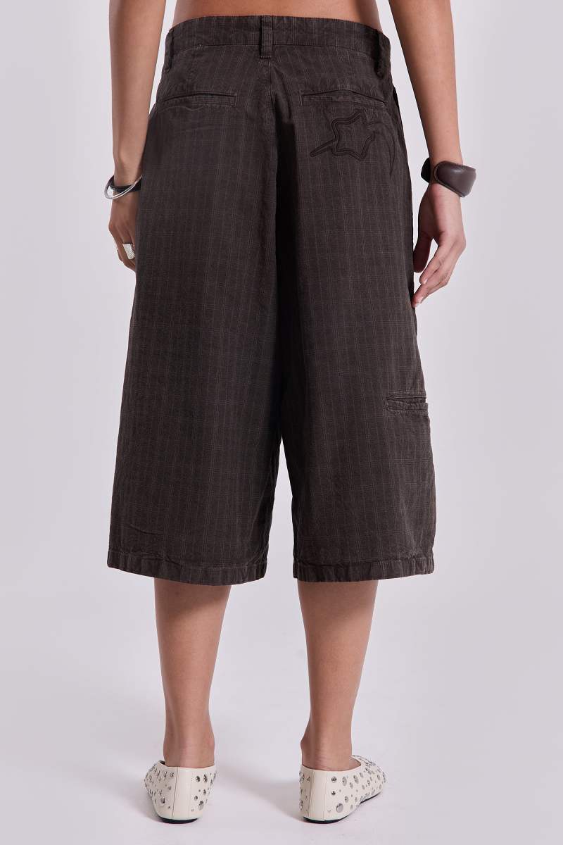 Jaded London Brown Check Jumbo Jorts Brown
