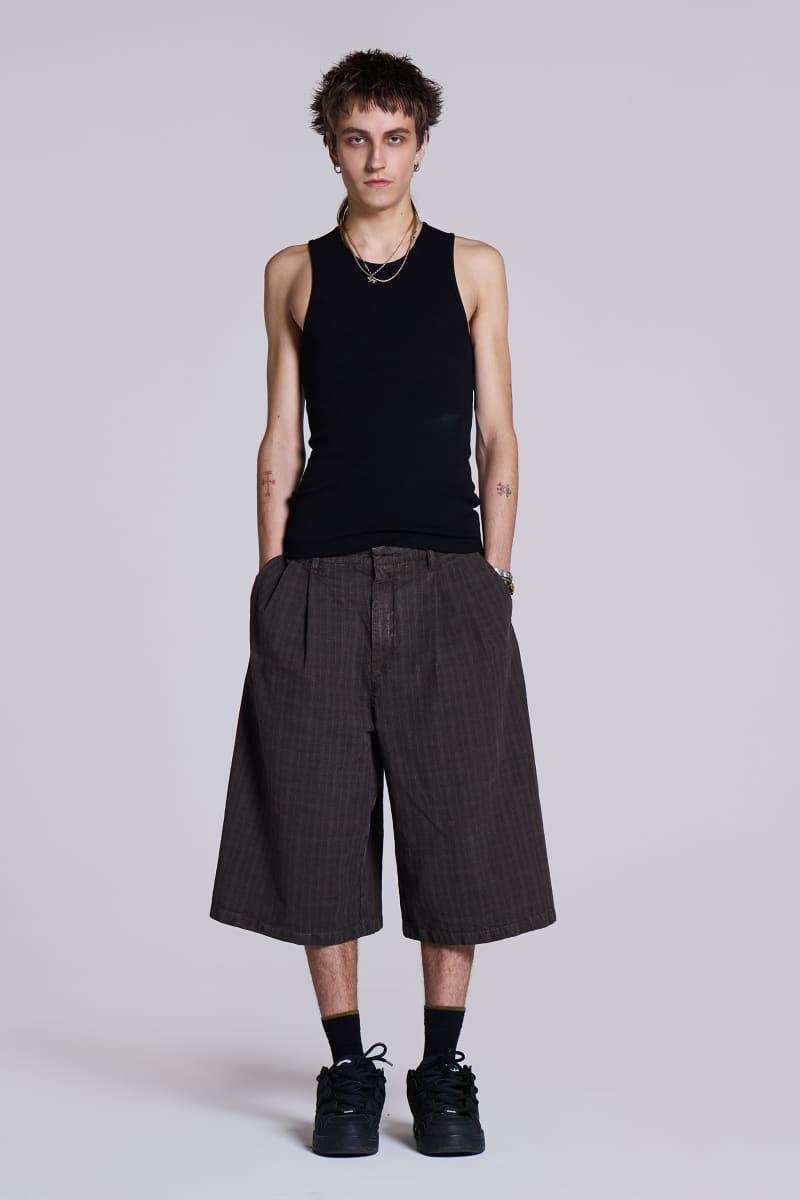 Jaded London Brown Check Jumbo Jorts Brown