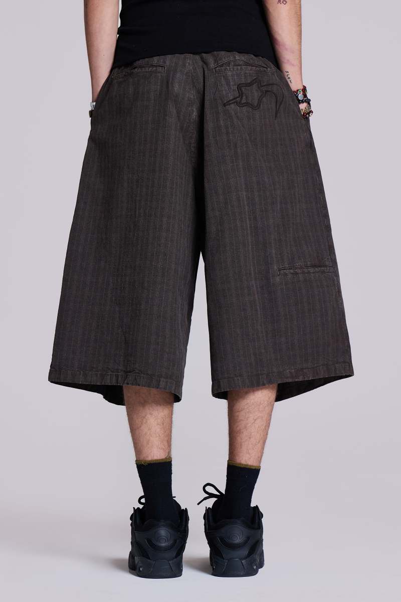 Jaded London Brown Check Jumbo Jorts Brown