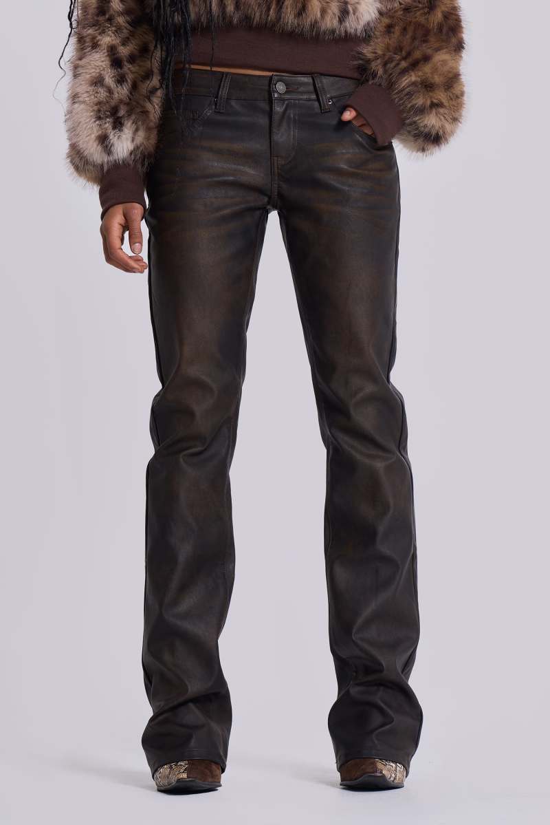 Jaded London Brown Cooper PU Bootcut Jeans Brown