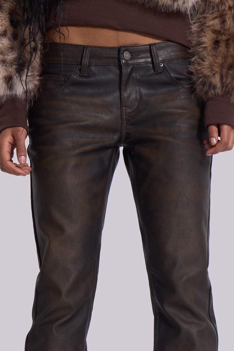 Jaded London Brown Cooper PU Bootcut Jeans Brown