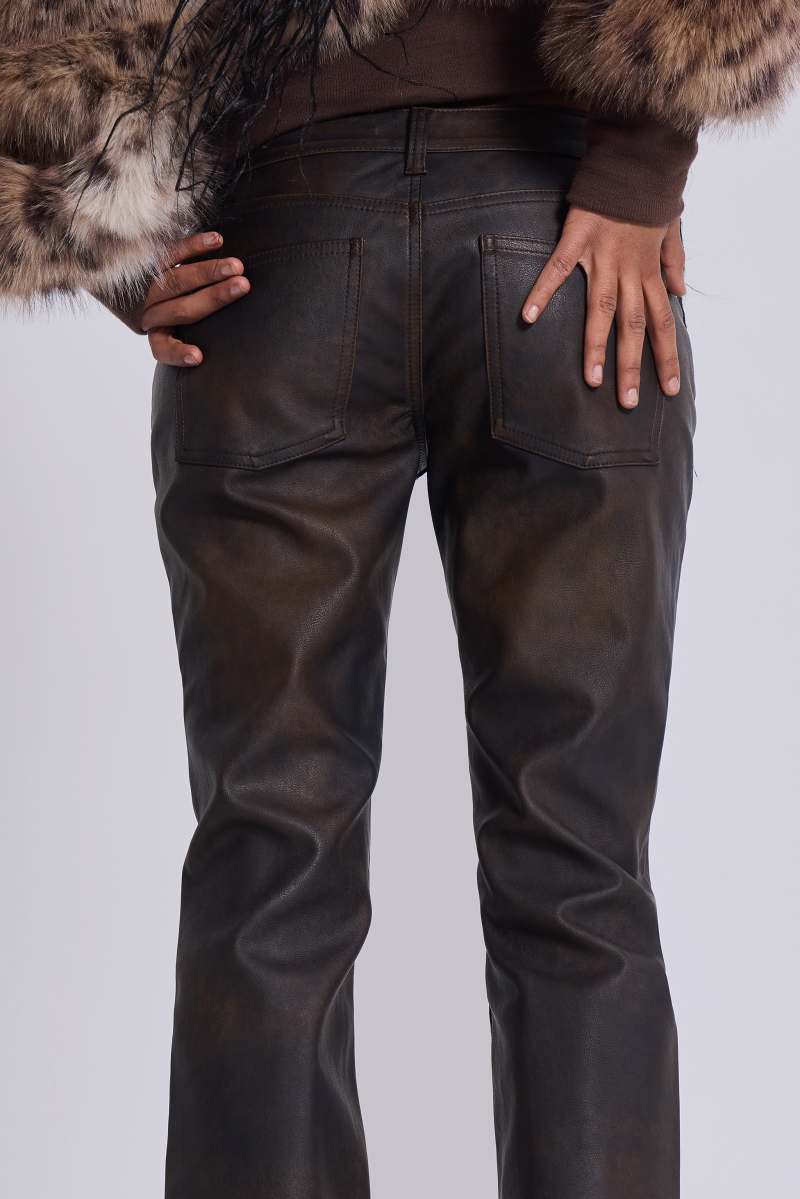 Jaded London Brown Cooper PU Bootcut Jeans Brown