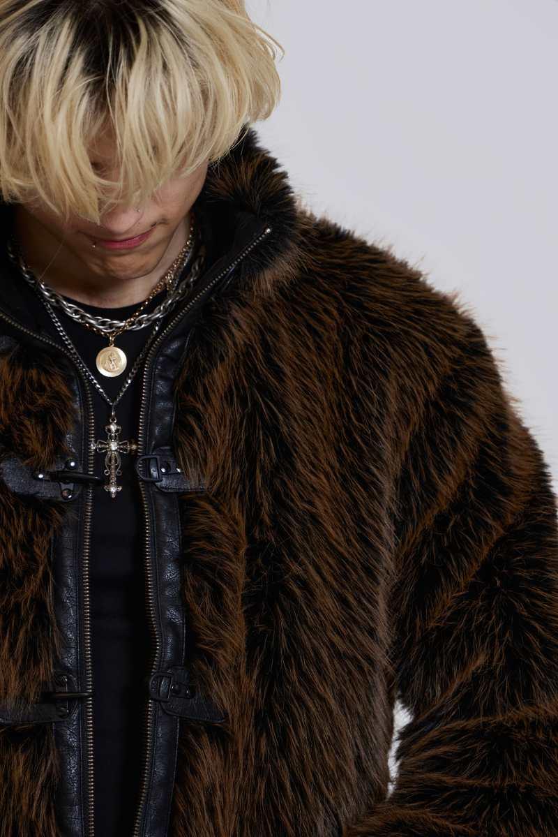 Jaded London Brown Mendoza Faux Fur Jacket Brown