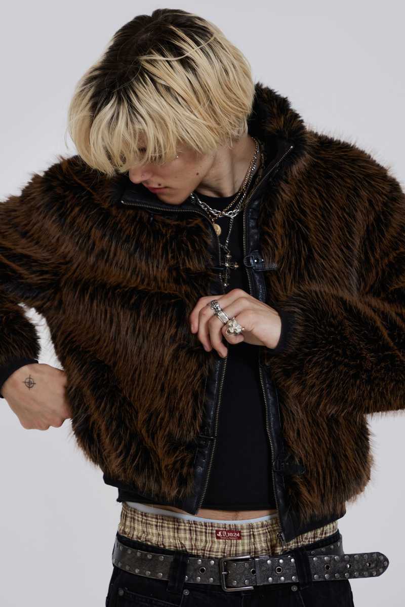 Jaded London Brown Mendoza Faux Fur Jacket Brown