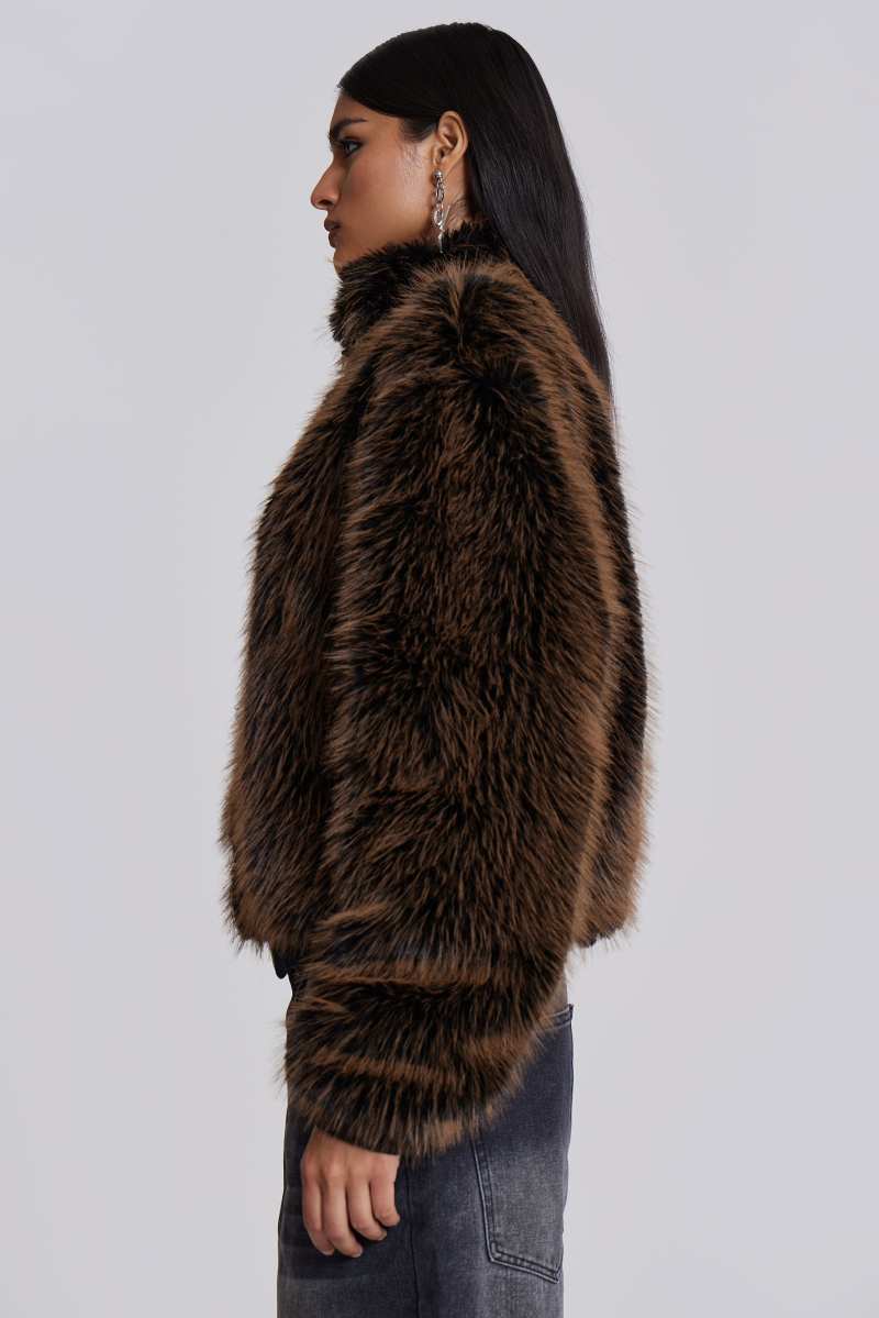 Jaded London Brown Mendoza Faux Fur Jacket Brown