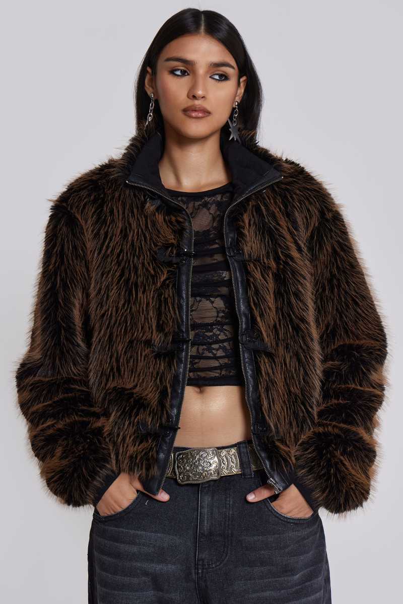 Jaded London Brown Mendoza Faux Fur Jacket Brown