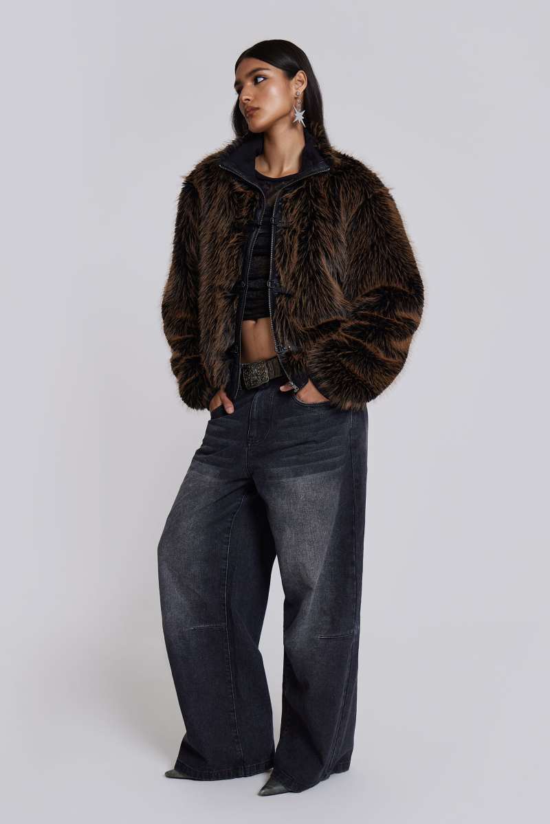 Jaded London Brown Mendoza Faux Fur Jacket Brown