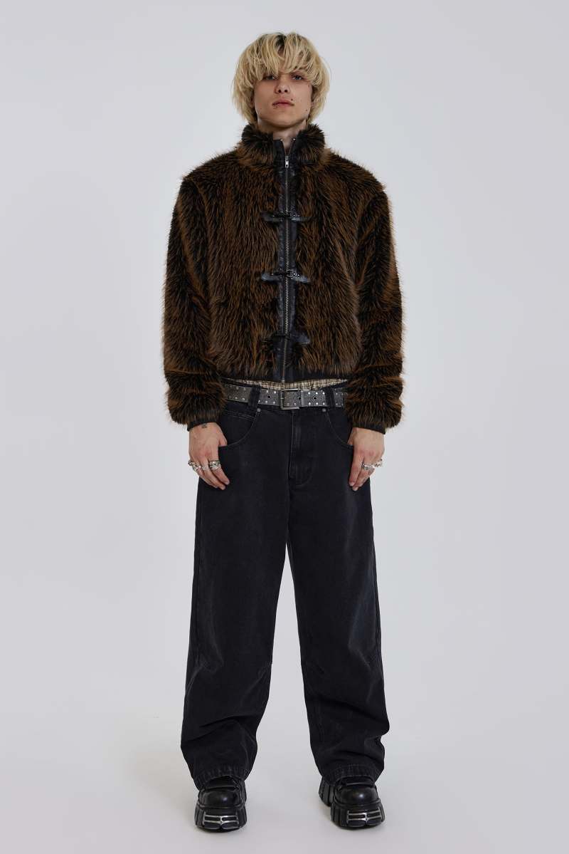 jaded london Brown Mendoza Faux Fur Jacket Brown