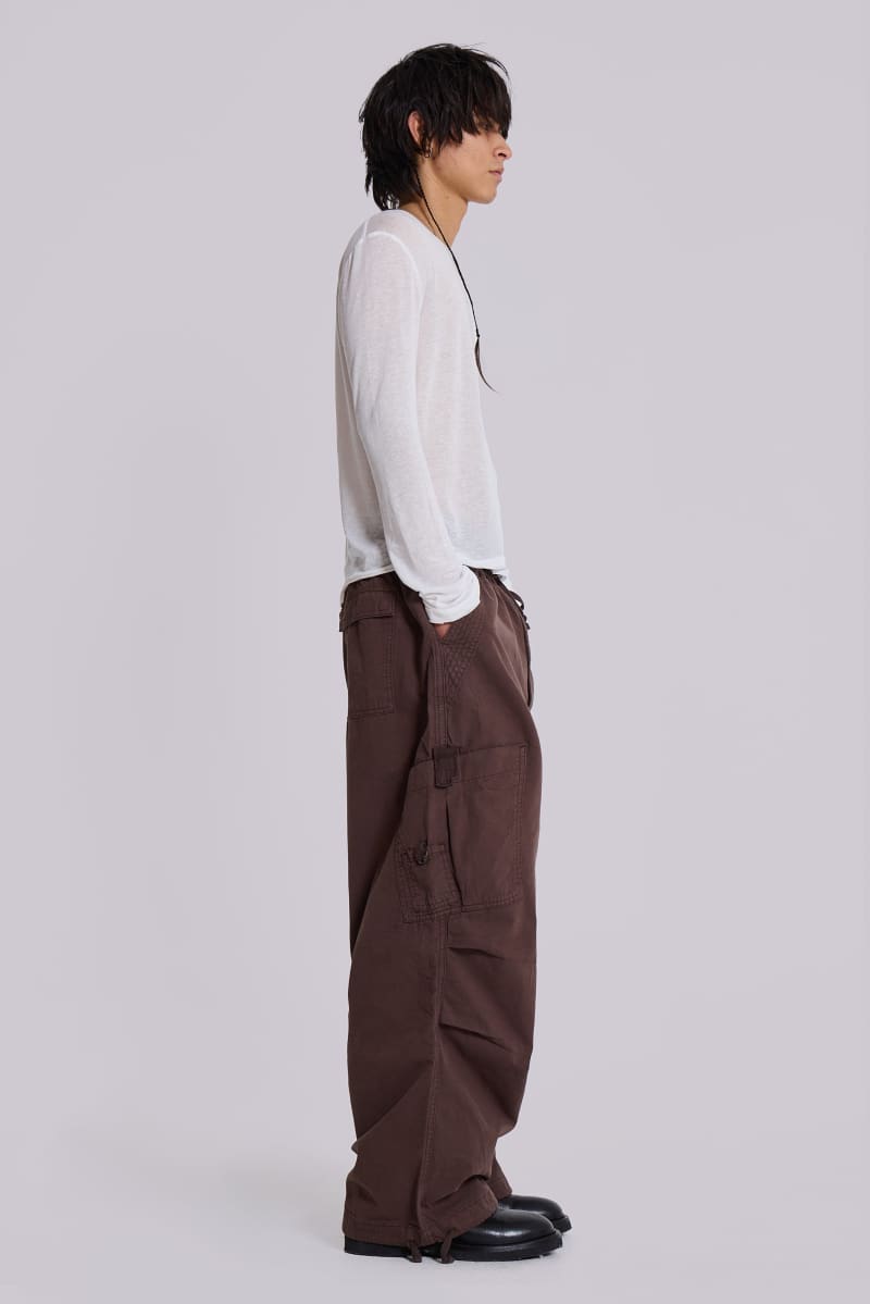 Jaded London Brown Parachute Cargo Pants Brown