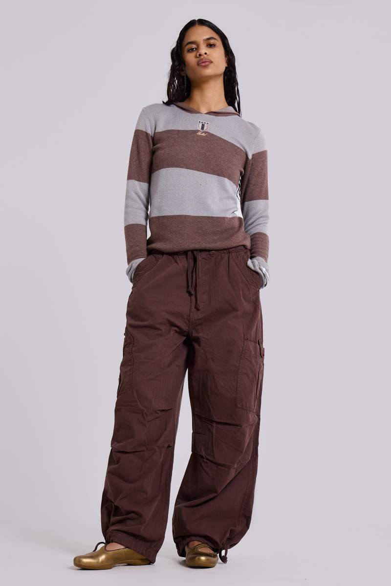 Jaded London Brown Parachute Cargo Pants Brown