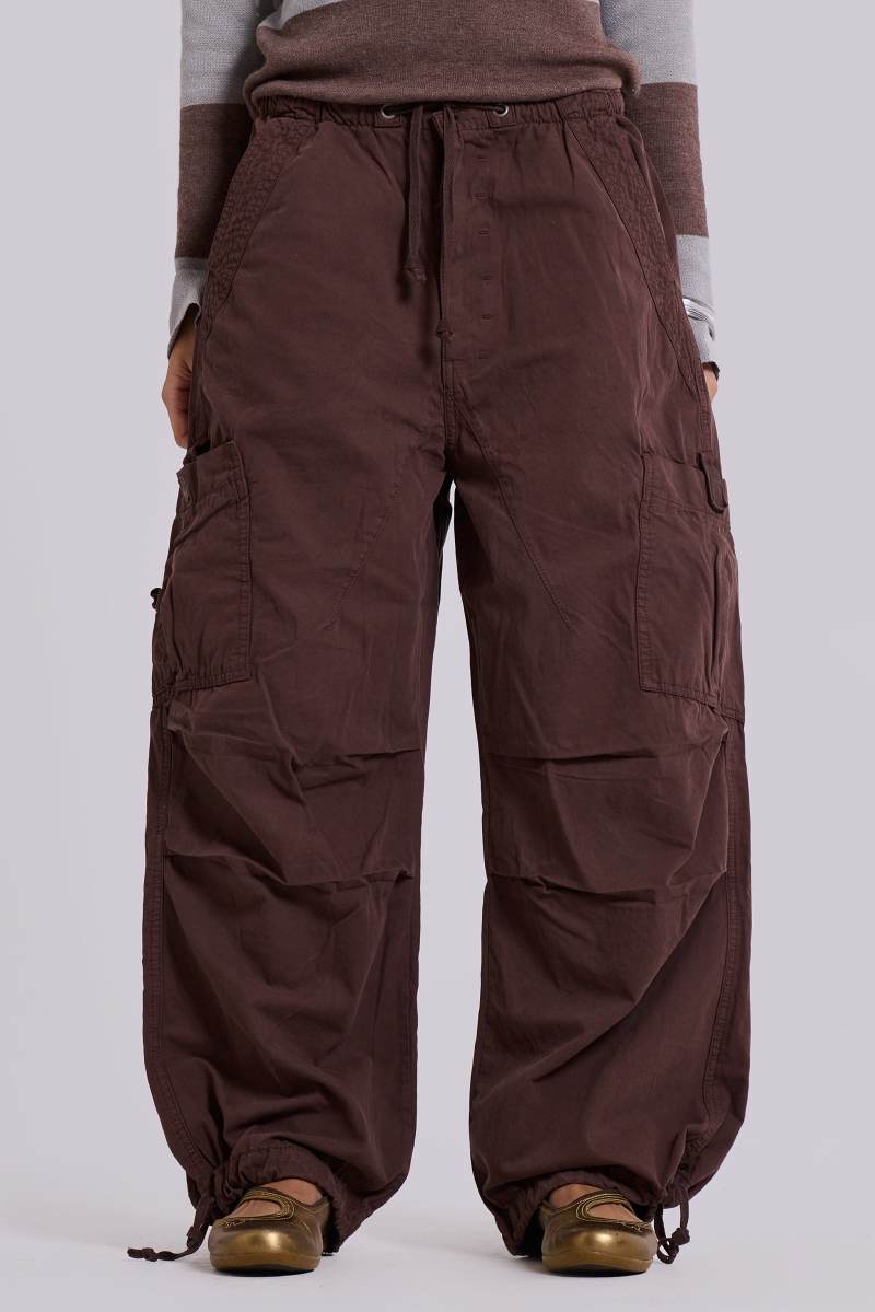 jaded london Brown Parachute Cargo Pants Brown