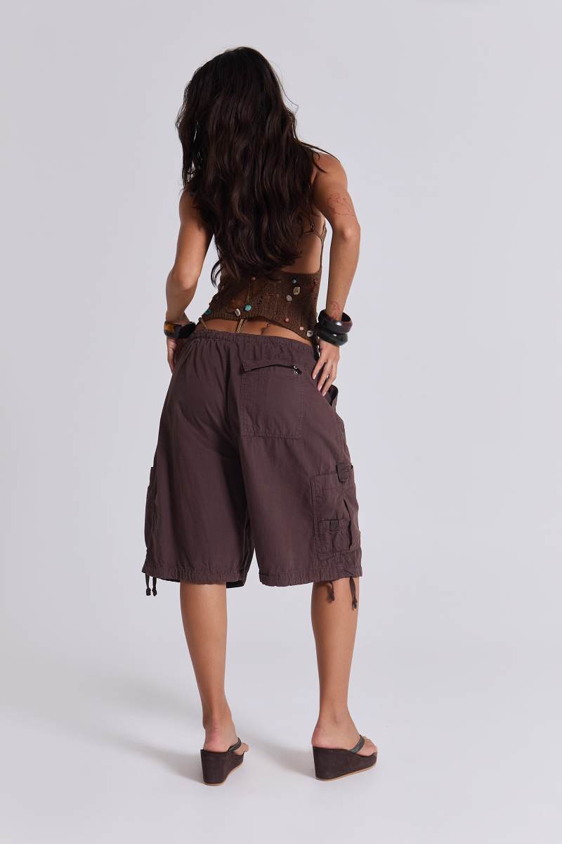 Jaded London Brown Parachute Cargo Shorts Brown