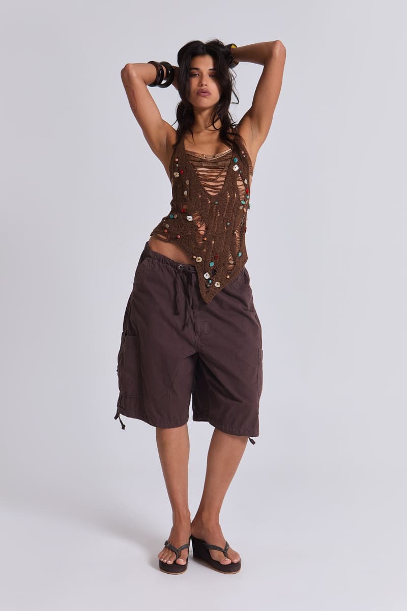 Jaded London Brown Parachute Cargo Shorts Brown