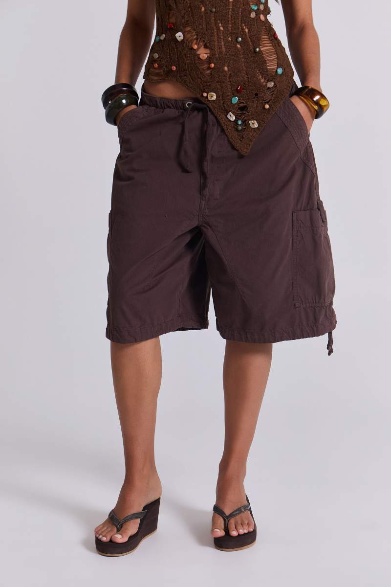 jaded london Brown Parachute Cargo Shorts Brown