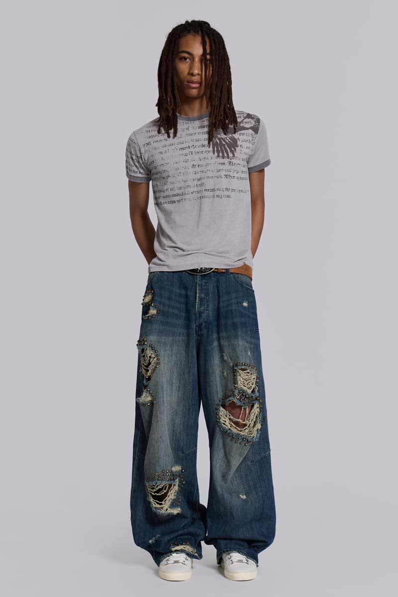 Jaded London Burnout Raptor T Shirt Grey