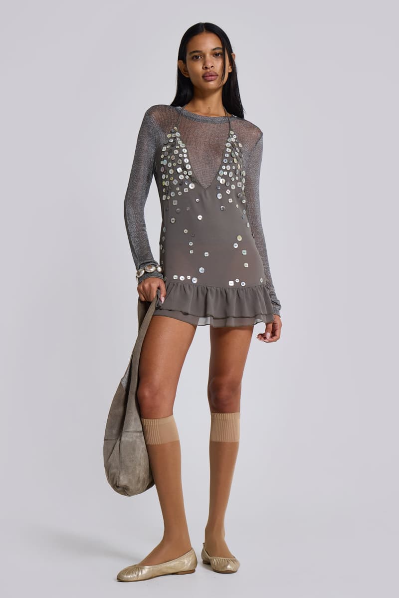 jaded london Button Me Up Mini Dress in Grey Grey