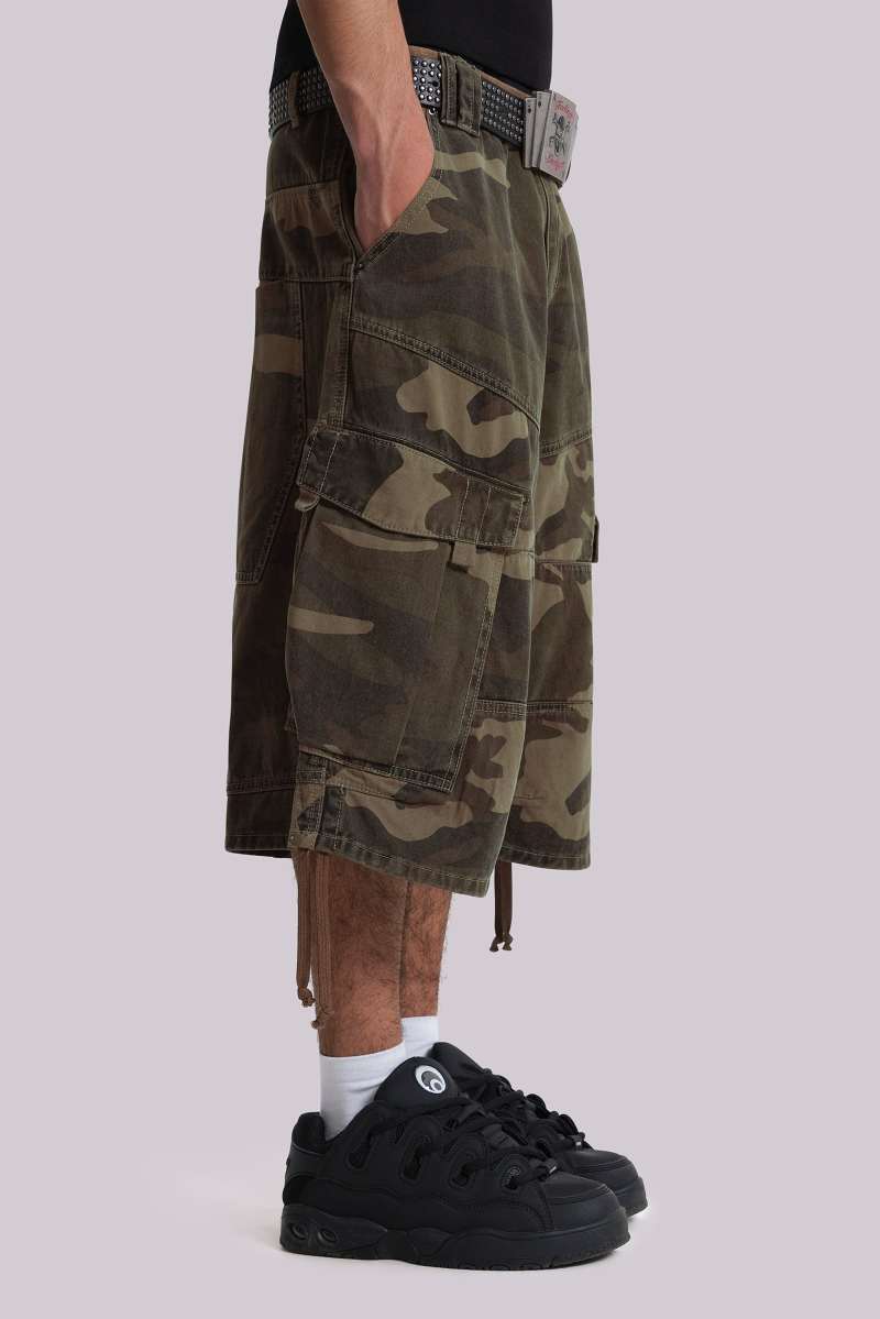 Jaded London Cadet Camo Baggy Shorts Khaki