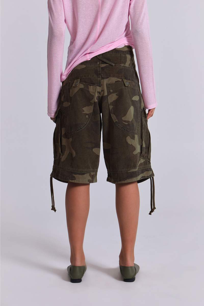 Jaded London Cadet Camo Shorts Khaki