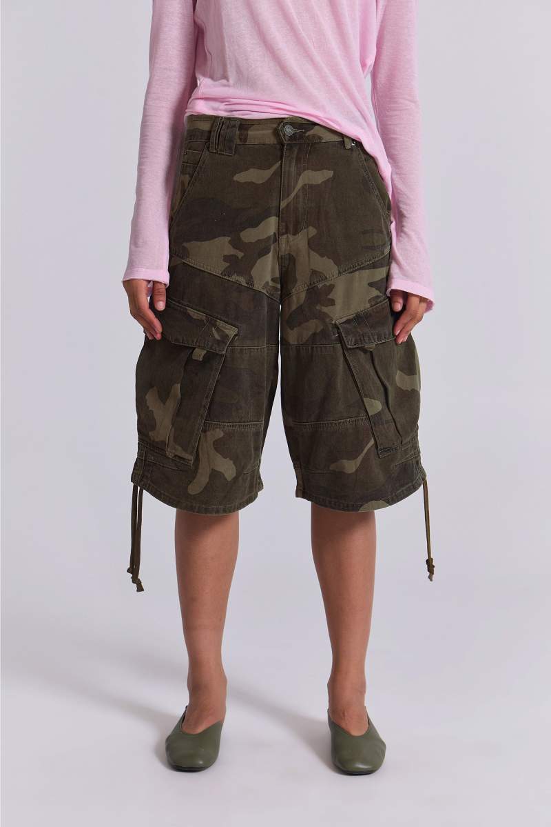 jaded london Cadet Camo Shorts Khaki