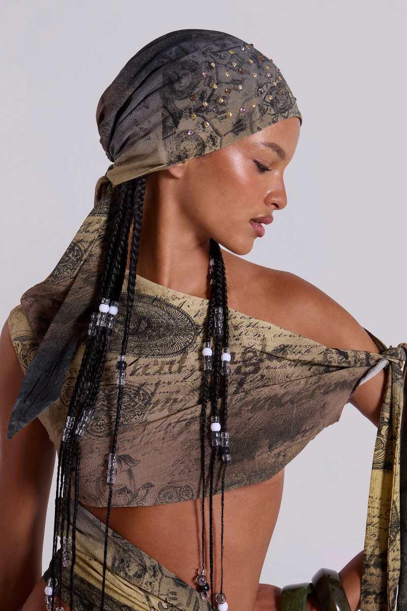 Jaded London Calia Studded Headscarf Green