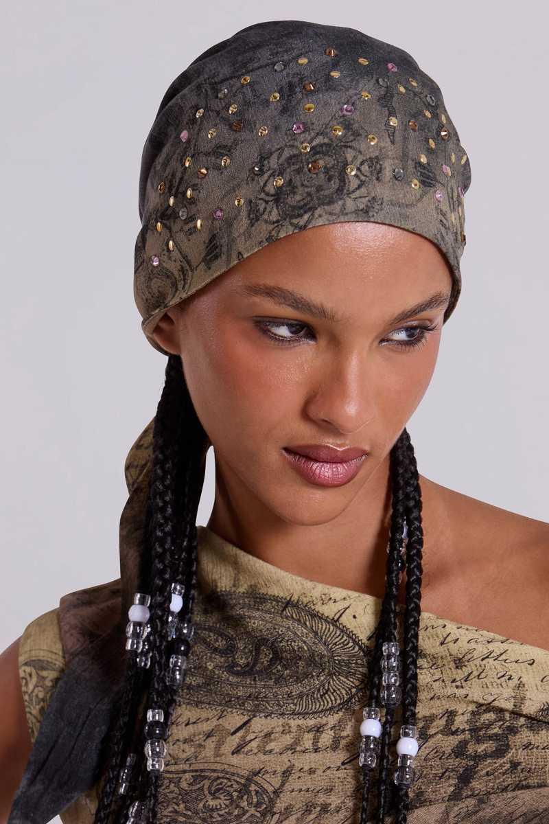 jaded london Calia Studded Headscarf Green