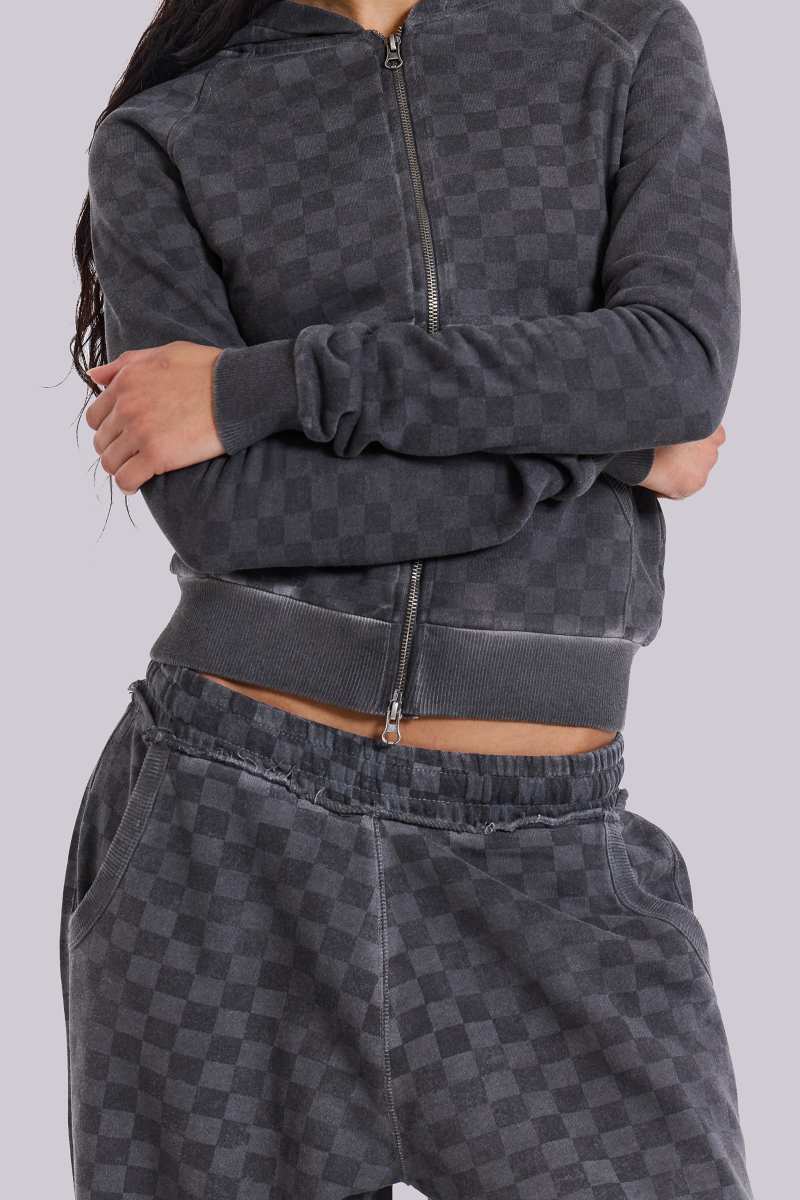 Jaded London Checkerboard Mini Monster Hoodie Grey