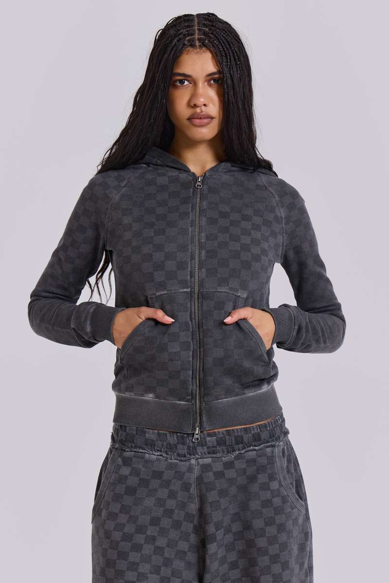 Jaded London Checkerboard Mini Monster Hoodie Grey