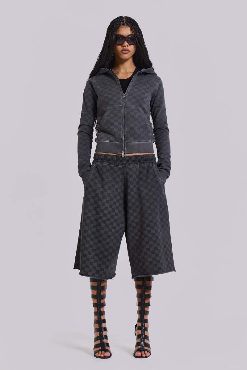 jaded london Checkerboard Mini Monster Hoodie Grey