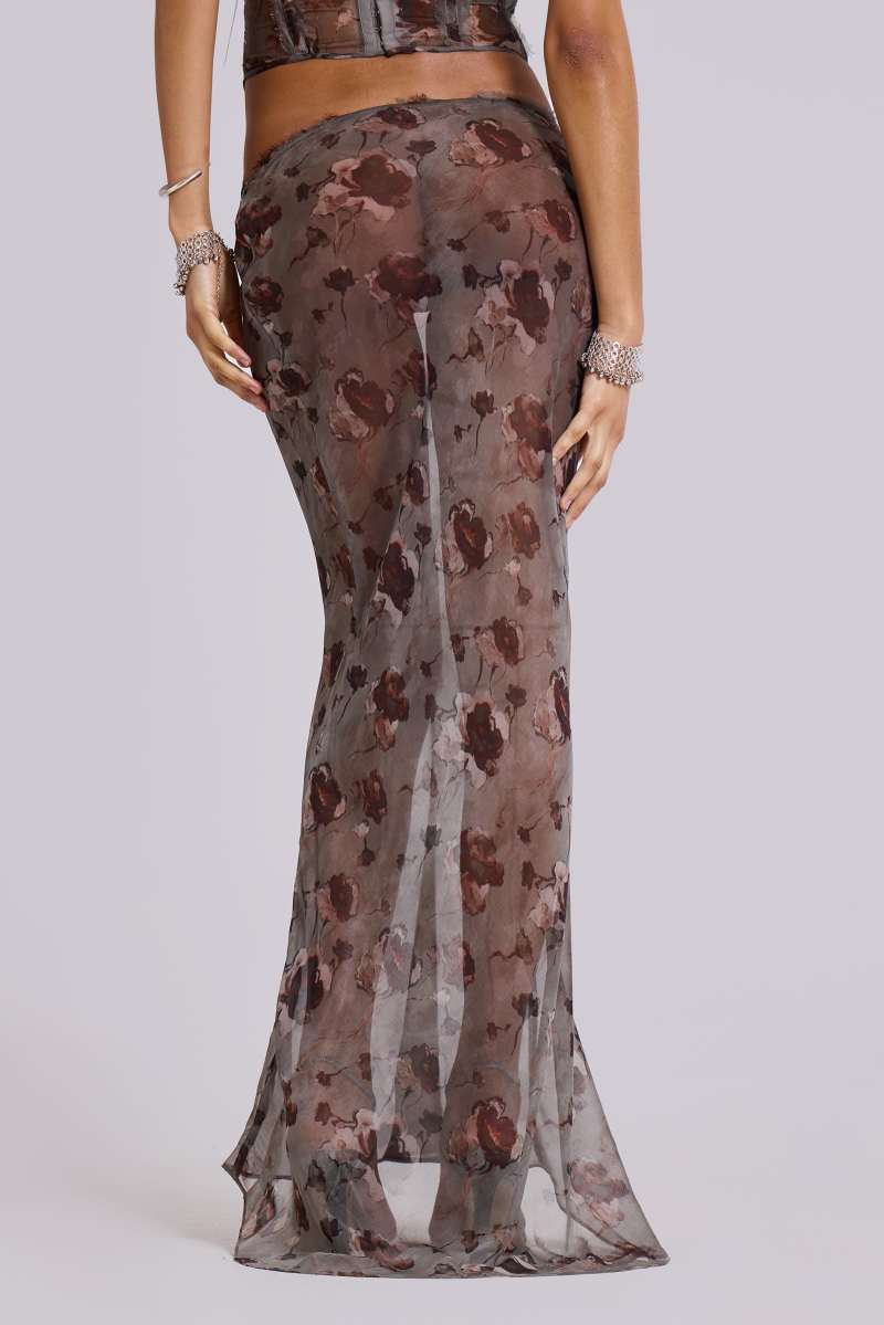 Jaded London Cibele Chiffon Maxi Skirt Brown