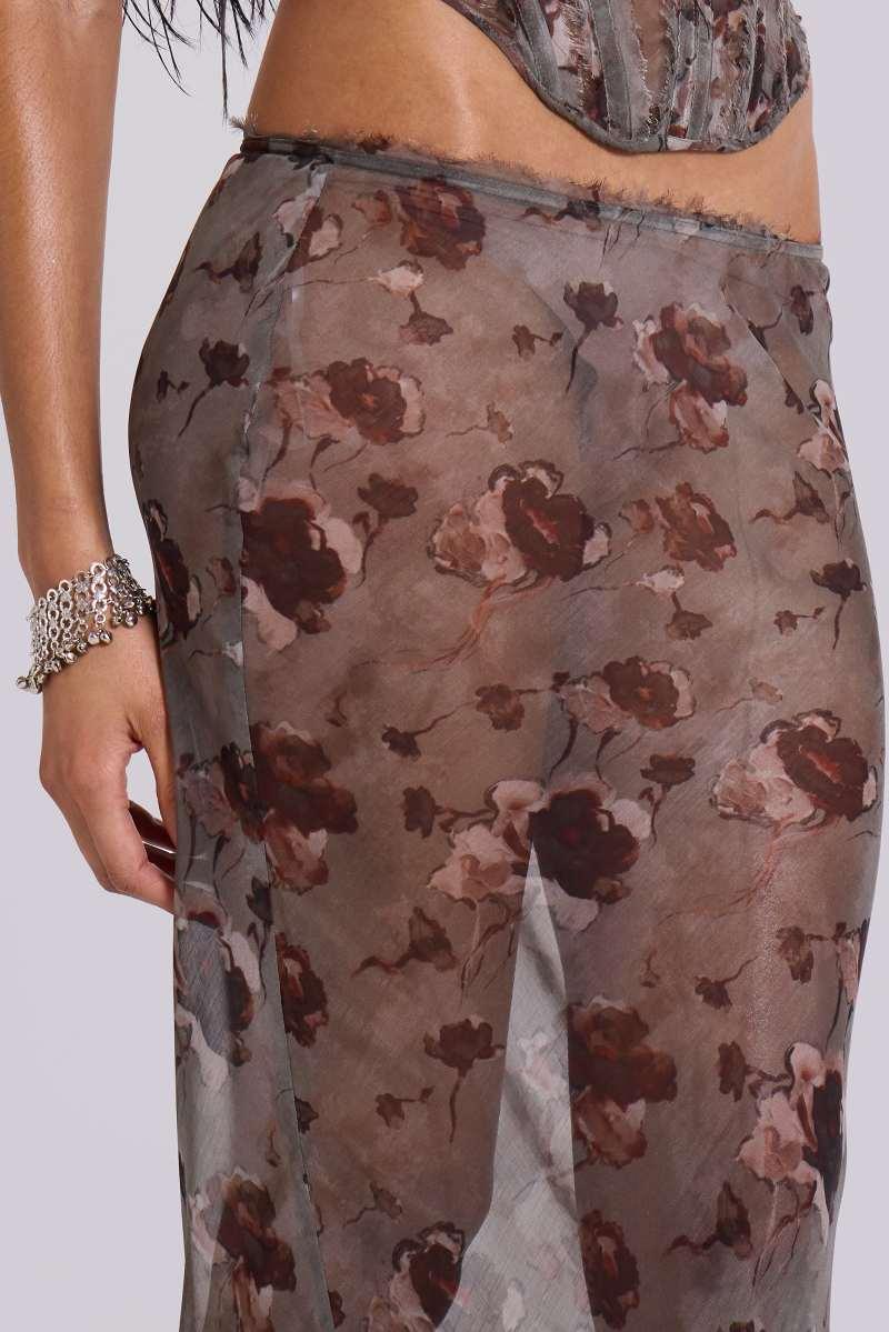 Jaded London Cibele Chiffon Maxi Skirt Brown