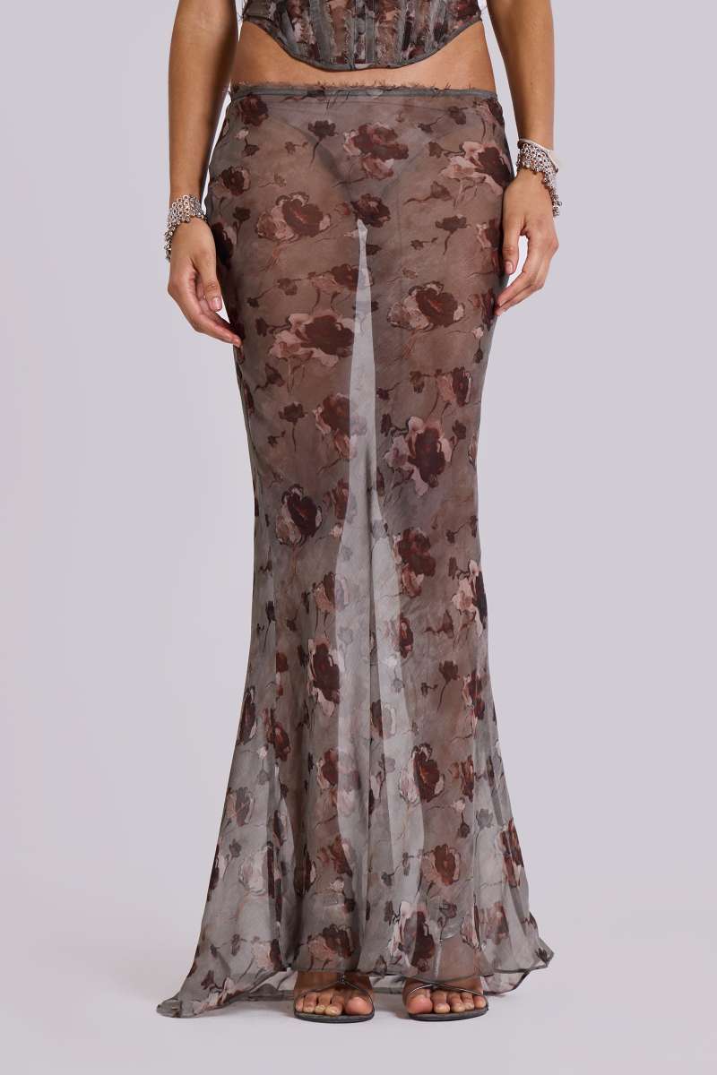 jaded london Cibele Chiffon Maxi Skirt Brown