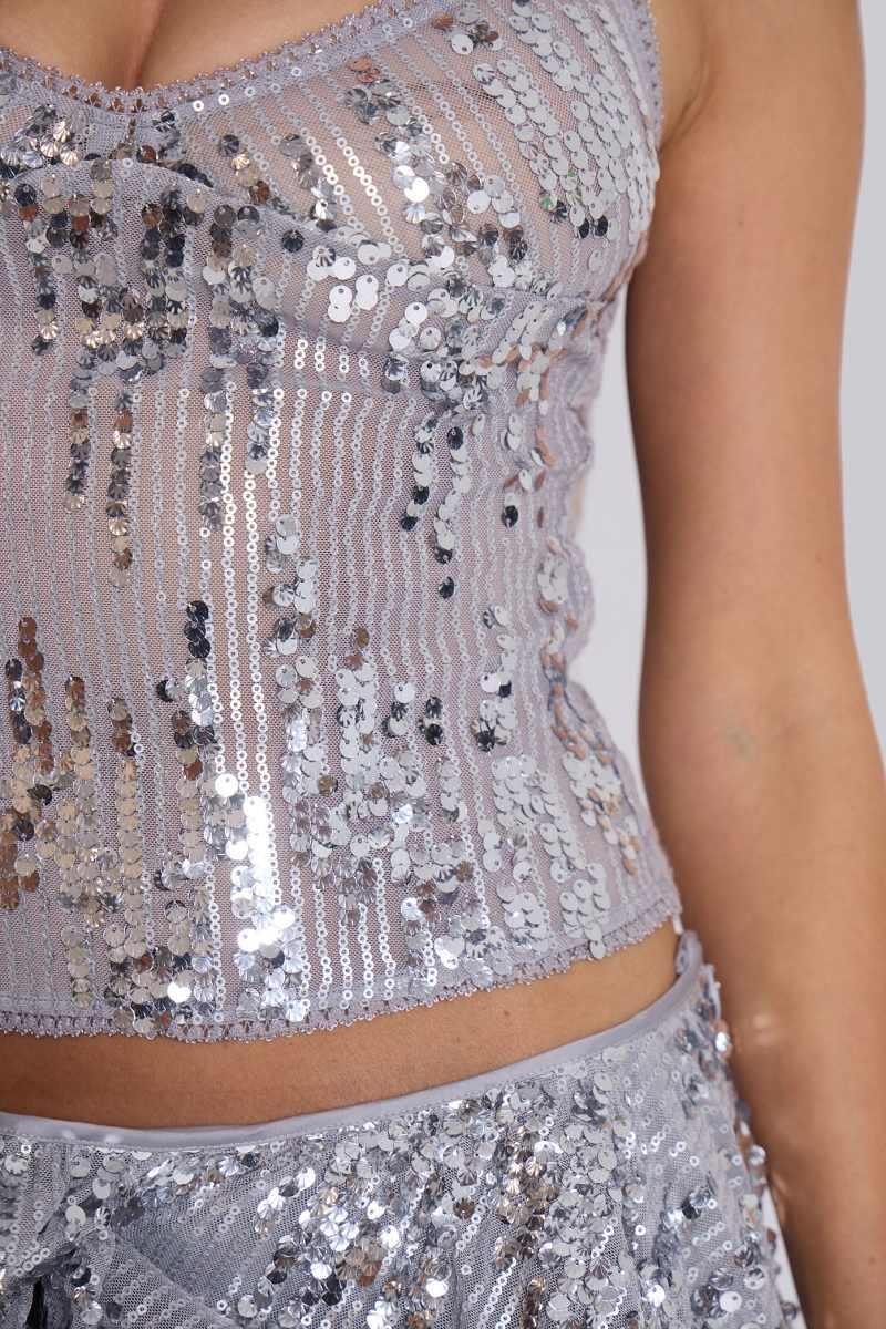 jaded london Cosmic Sequin Cami Top Grey