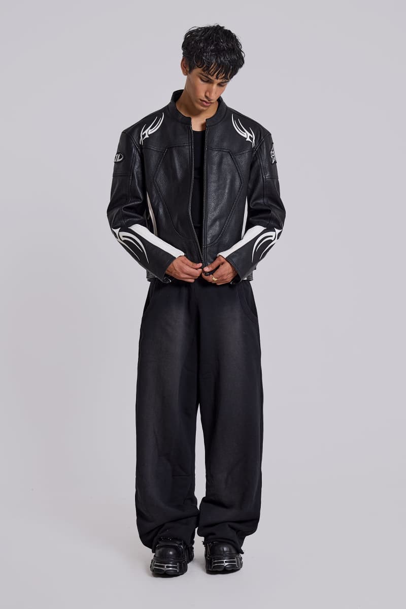 Jaded London Crash Leather Biker Jacket Black