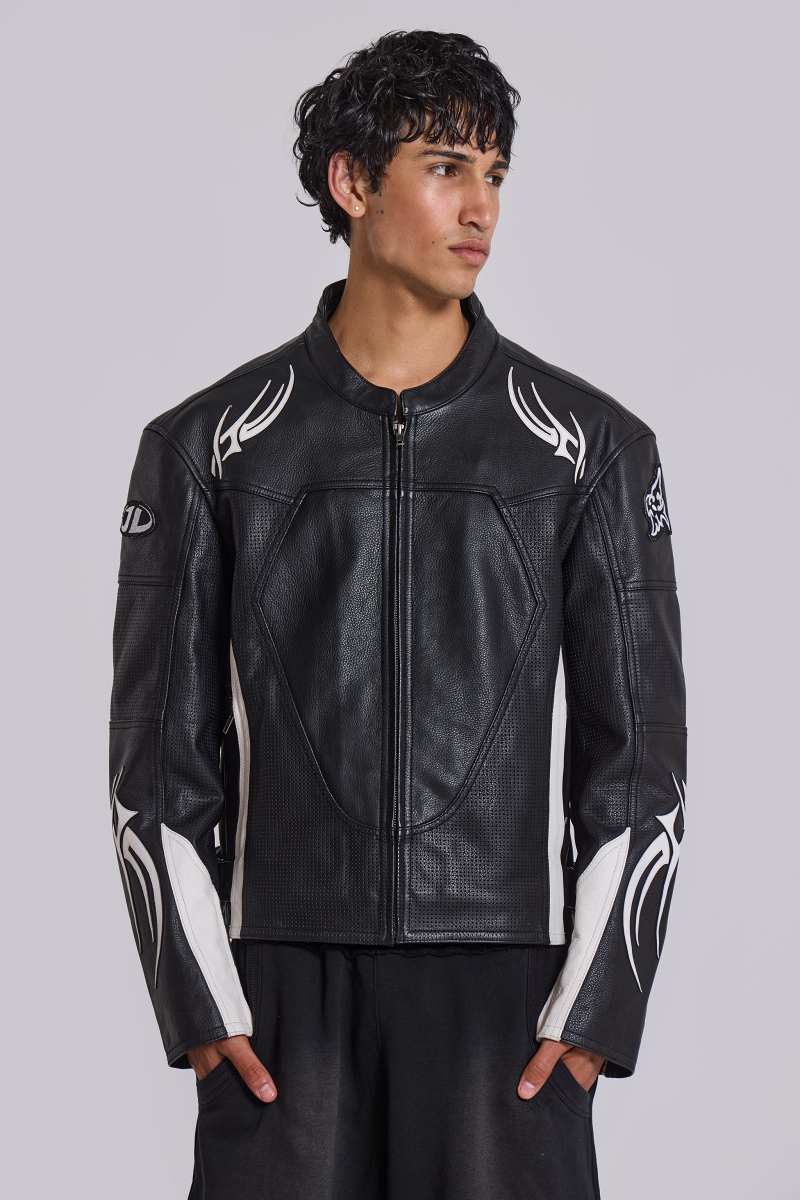Jaded London Crash Leather Biker Jacket Black