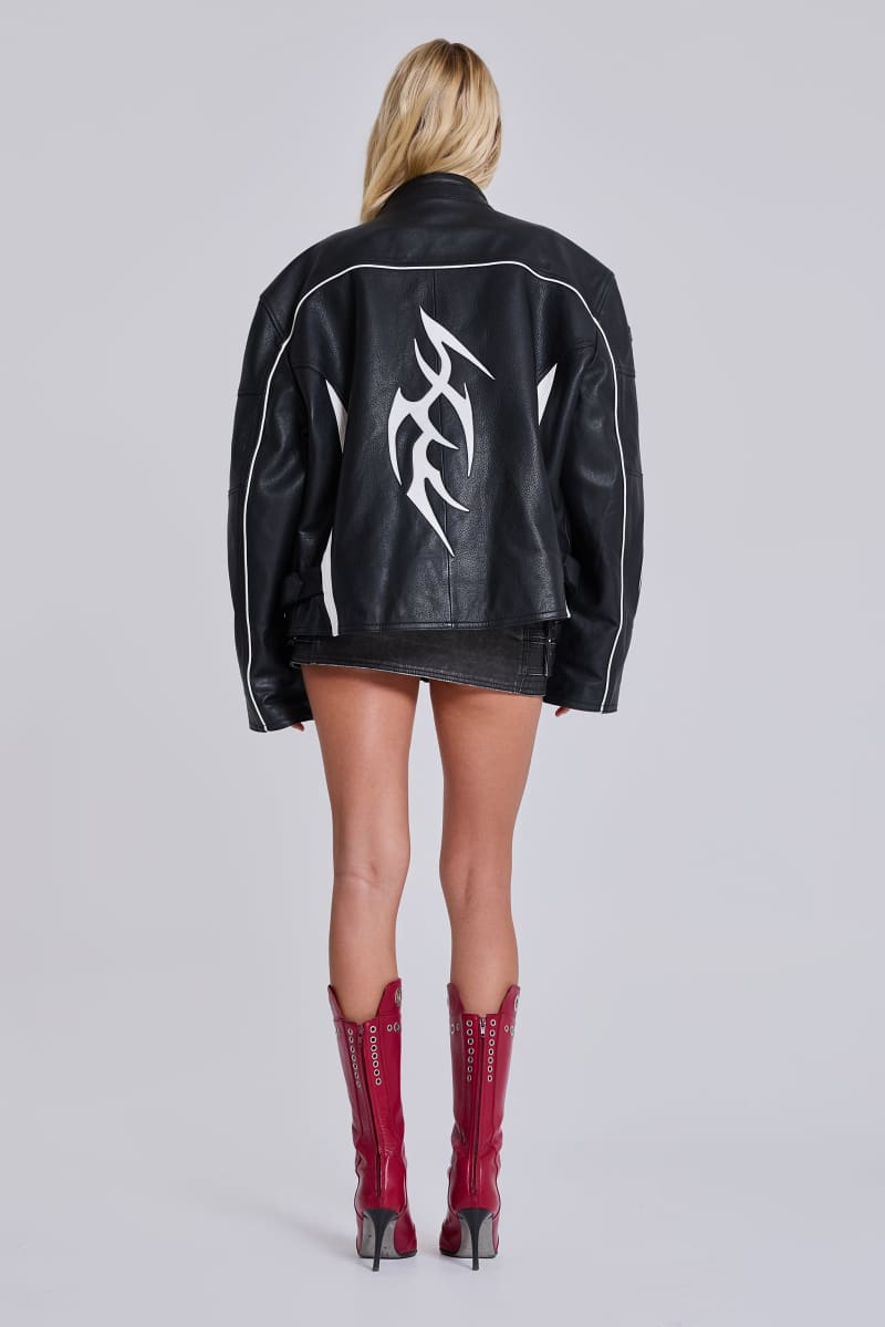 Jaded London Crash Leather Biker Jacket Black