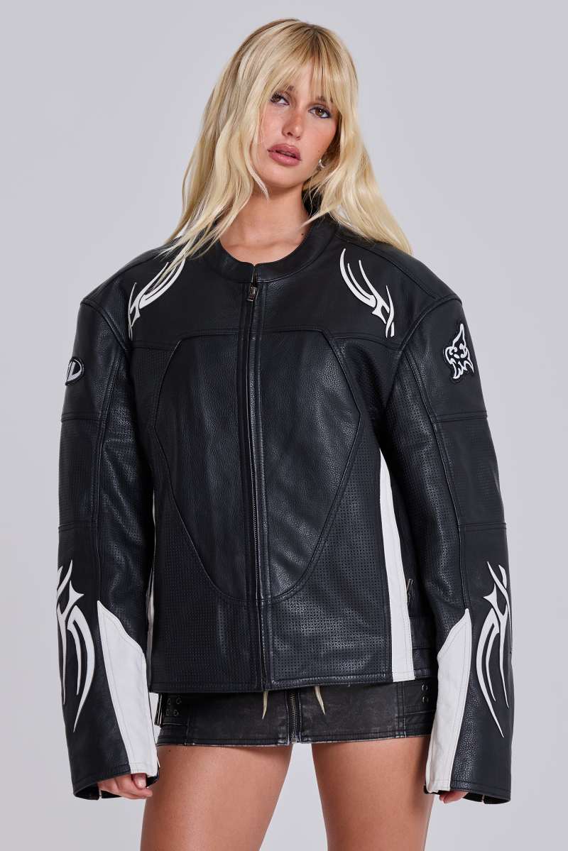 Jaded London Crash Leather Biker Jacket Black