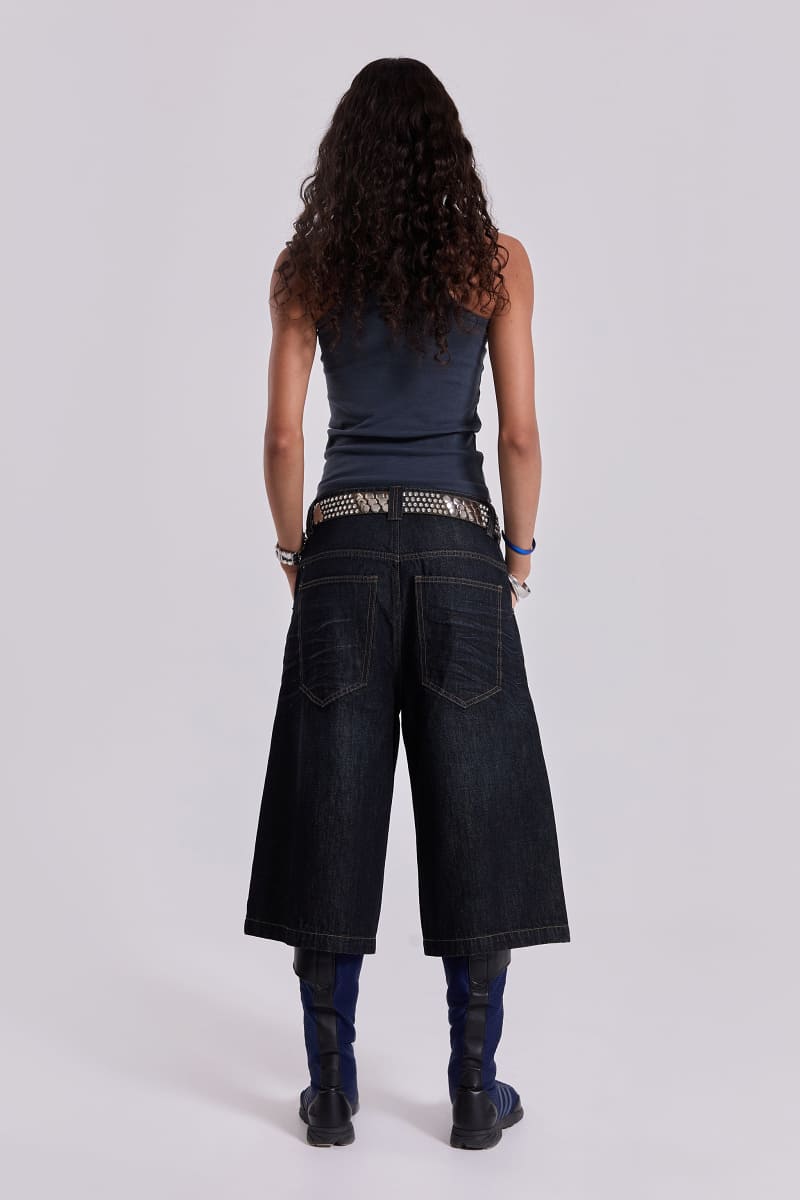 Jaded London Creased Indigo Colossus Jorts Blue