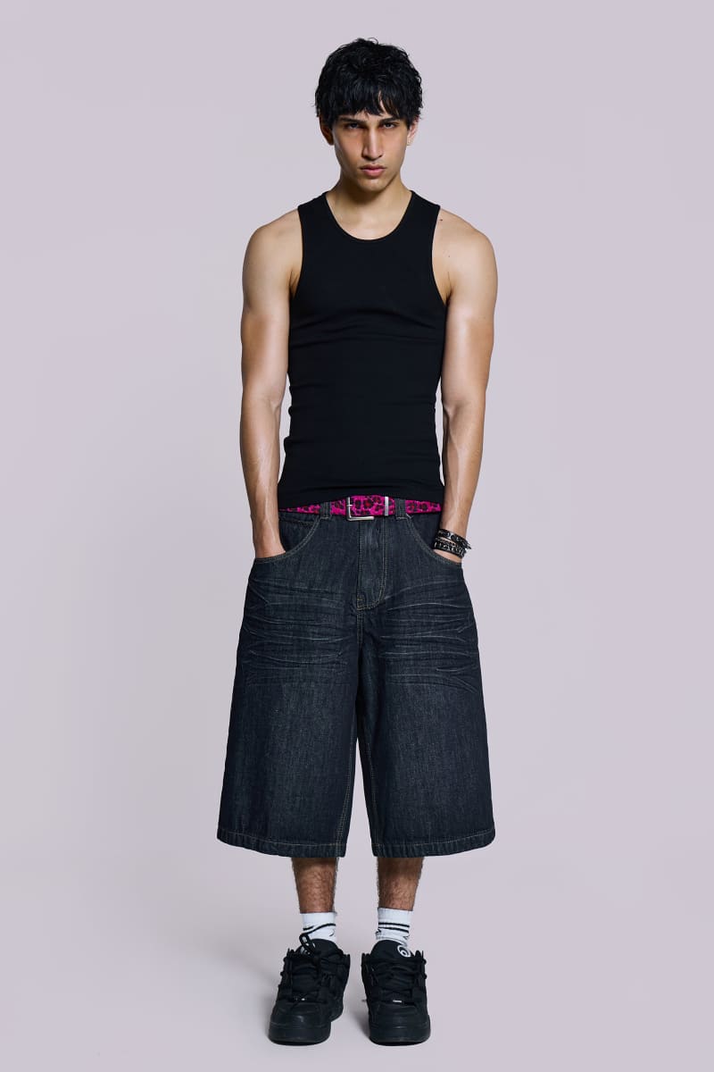 Jaded London Creased Indigo Colossus Jorts Blue