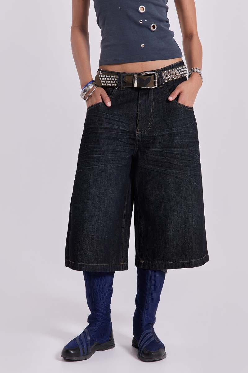 jaded london Creased Indigo Colossus Jorts Blue